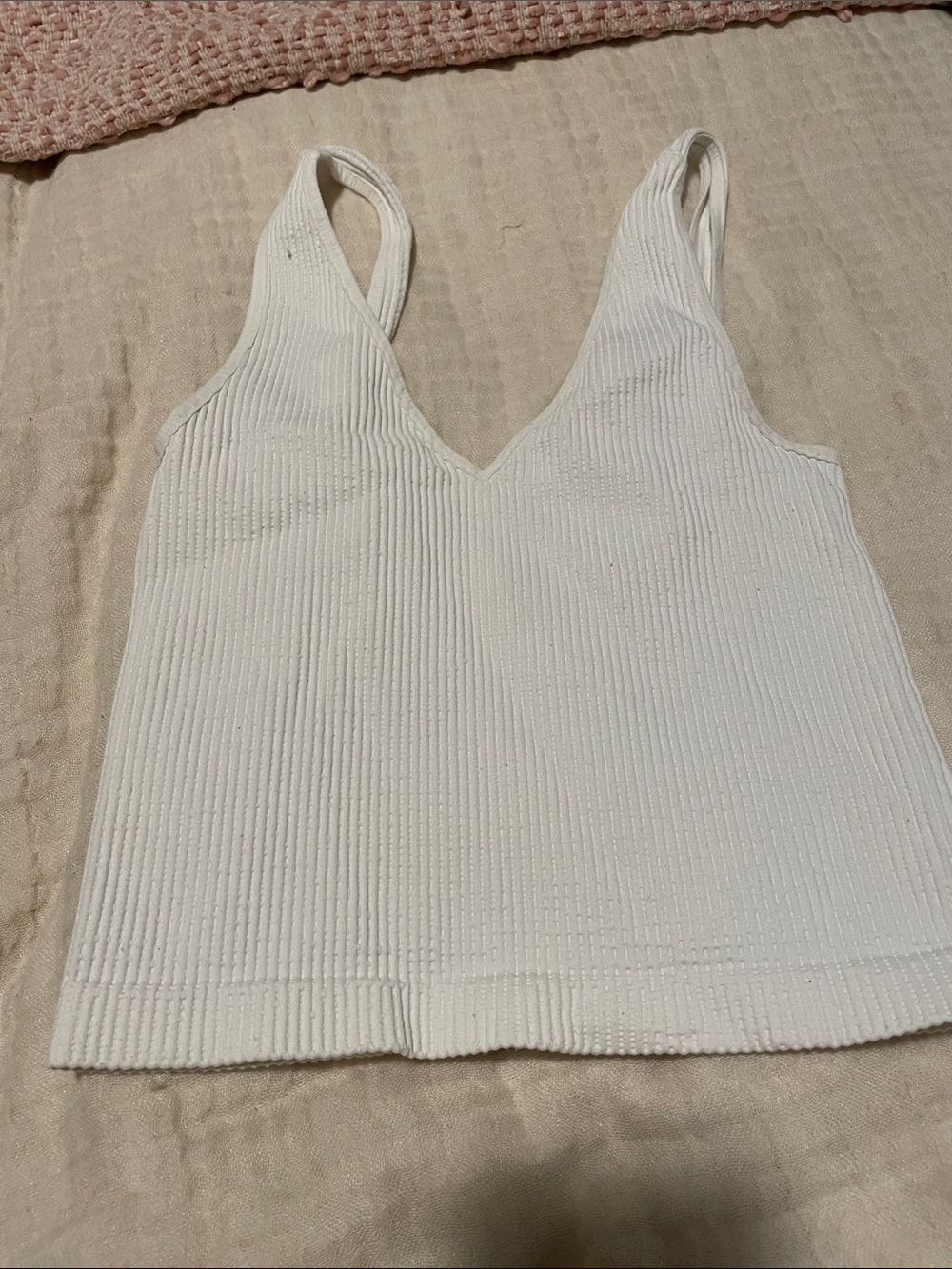 Women’s White Ribbed V-Neck Tank Top